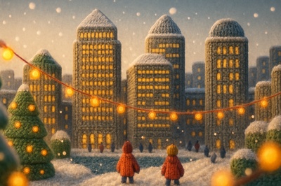 Cozy Winter Scene at Canary Wharf in 3D Wool Texture