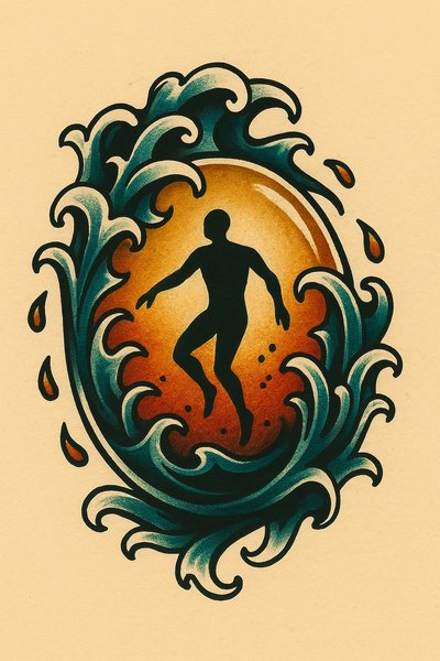 Silhouette in Water: Classic Tattoo Design
