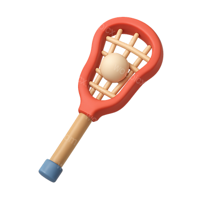 Colorful 3D Lacrosse Stick Icon with Ball