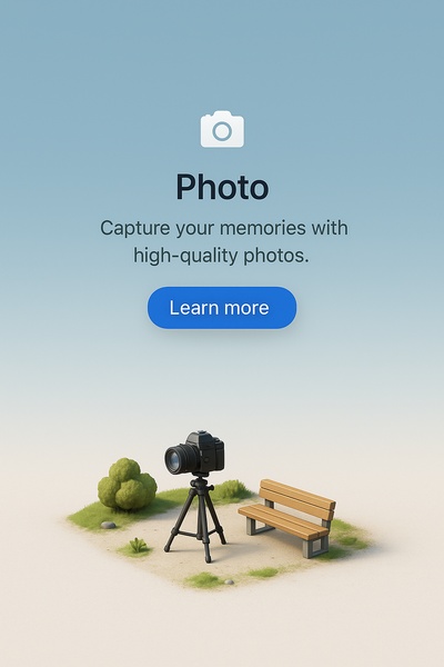 3D Scene of a Camera and Bench in a Minimalist Setting