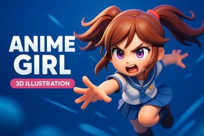 Dynamic 3D Anime Illustration of a Girl