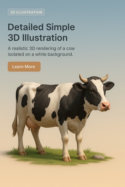 Realistic 3D Cow Illustration on White Background