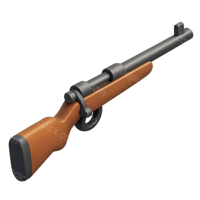 Stylized 3D Icon of a Rifle with Wood and Metal Details