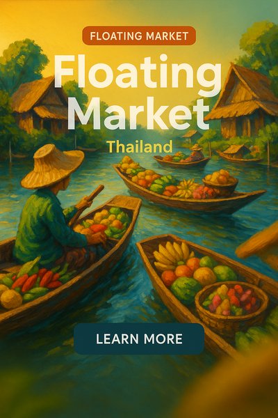 Vibrant Illustration of Thailand's Floating Market Scene