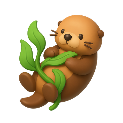 Cute Cartoon Otter with Leaves