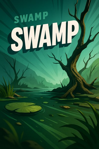 Dynamic Illustration of a Swamp Scene with Lush Vegetation
