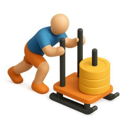 3D Icon of a Person Pushing a Weight Sled