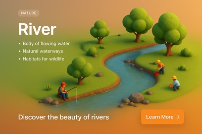 Beautiful 3D River Scene with Nature and Small Characters