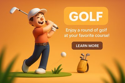3D Cartoon Golf Character Promotional Graphic