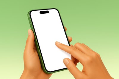 Green Smartphone Held in Two Hands with White Screen