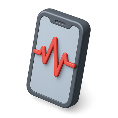 3D Smartphone Icon with Heartbeat Line Design