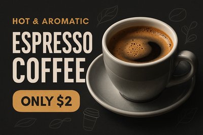 Dynamic Espresso Coffee Advertisement with Bold Typography