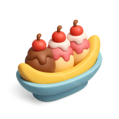 Colorful 3D Banana Split Icon in Isometric View