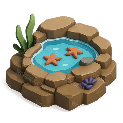 3D Icon of a Rocky Tide Pool with Starfish