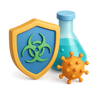 3D Biosecurity Icon with Shield and Flask