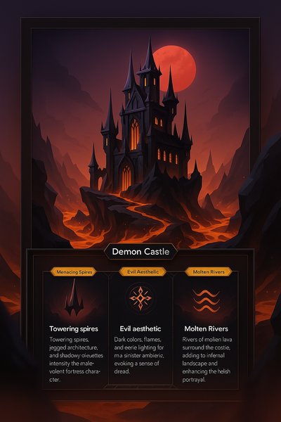 Dramatic Demon Castle Surrounded by Molten Lava