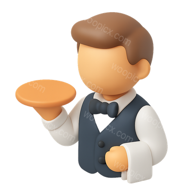 3D Waiter Icon with Tray in Isometric View