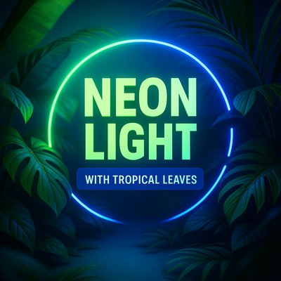 Vibrant Neon Light Design with Tropical Leaves