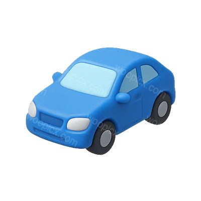 Stylized Blue Car Emoji in 3D Design