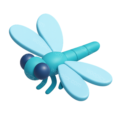 Stylized 3D Dragonfly Icon with Isometric View