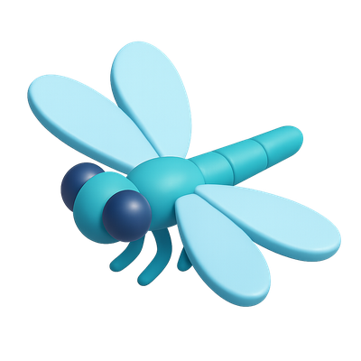 Stylized 3D Dragonfly Icon with Isometric View