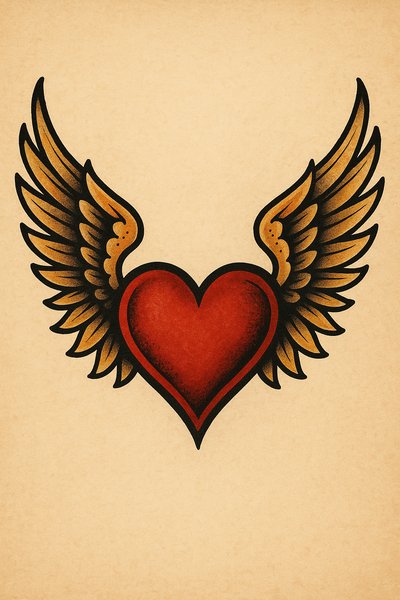 Stylized Heart with Wings Graphic Design