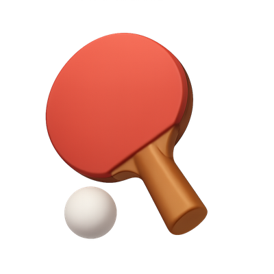 3D Table Tennis Paddle and Ball Icon Design