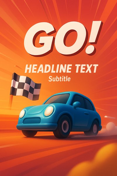 Dynamic Car Racing Graphic with Bold Text