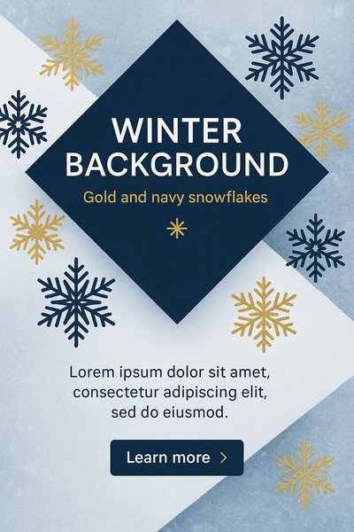 Elegant Winter Background with Gold and Navy Snowflakes