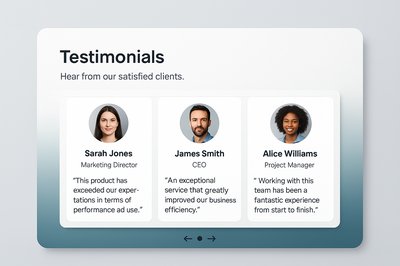Client Testimonials Section with 3D Illustration Design
