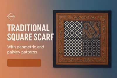 Traditional Square Scarf with Geometric and Paisley Patterns