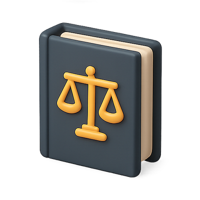 Stylized Legal Book Icon with Scales of Justice