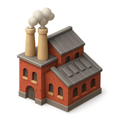 Stylized 3D Factory Icon with Isometric Design