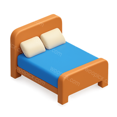 Stylish 3D Bed Icon with Pillows and Vibrant Colors
