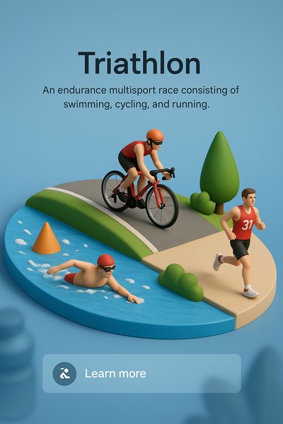Vibrant 3D Triathlon Scene Illustration with Athletes