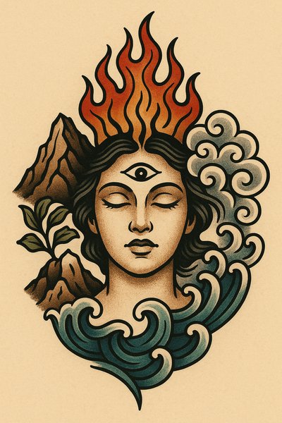 Illustrative Art of a Serene Figure with Elements of Nature