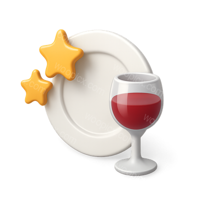 3D Dinner Icon with Plate and Wine Glass