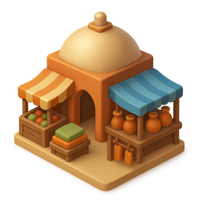 Vibrant 3D Bazaar Market Icon Design in Isometric View