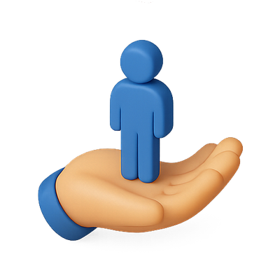 3D Illustration of a Hand Supporting a Small Figure