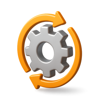 3D Gear Icon with Circular Arrows in Isometric View