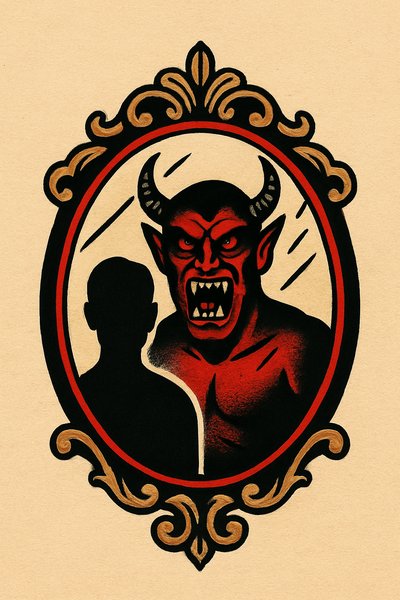Monster Reflection in Mirror Tattoo Design