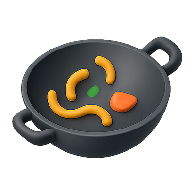 Stylized Cooking Utensil with Colorful Ingredients