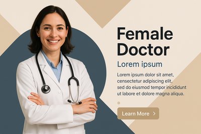 Smiling Female Doctor Portrait with Engaging Design Elements