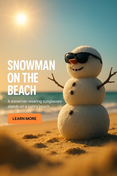 Playful Snowman on a Sunny Beach Scene