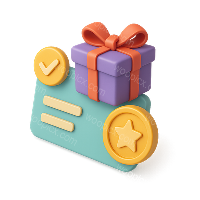 Colorful 3D Rewards Icon with Gift Box and Tokens