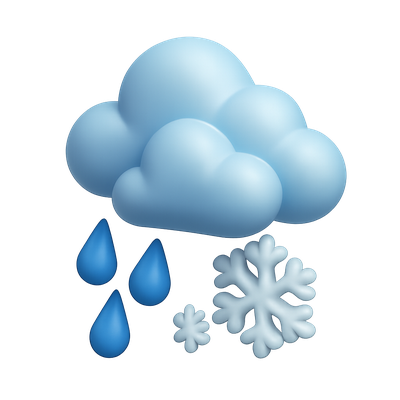 3D Weather Icon with Rain and Snow in Isometric View