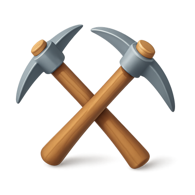 3D Crossed Pickaxes Icon in Isometric View