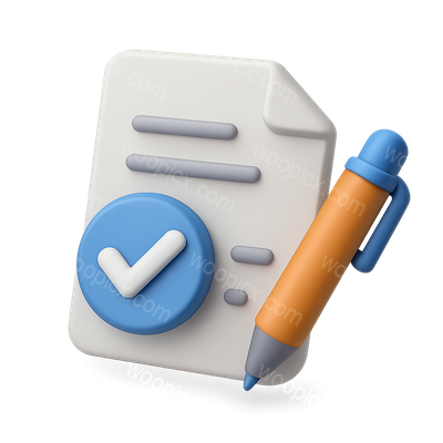 3D Icon of Document with Checkmark and Pen in Isometric View