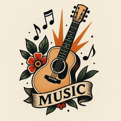 Vibrant Guitar Illustration with Floral Elements