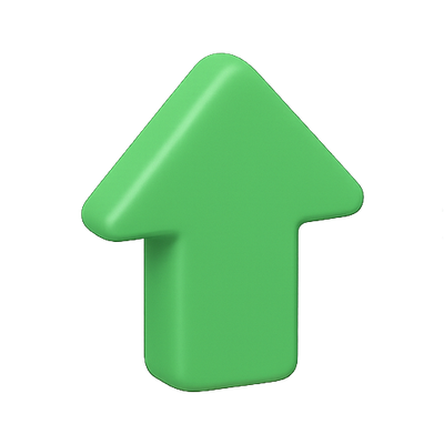 3D Green Upward Arrow Icon for User Interface
